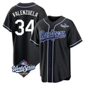 CAdoa LA.Dodgers #34 Fernando Valenzuela Player Black World Series Carbon Limited Home Stitched Jerseys