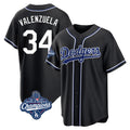 CAdoa LA.Dodgers #34 Fernando Valenzuela Player Black World Series Meet Carbon Limited Home Stitched Jerseys