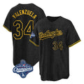 CAdoa LA.Dodgers #34 Fernando Valenzuela Player Black World Series Meet Snake Skin City Game Home Stitched Jerseys