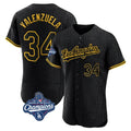 CAdoa LA.Dodgers #34 Fernando Valenzuela Player Black World Series Meet Snake Skin City Limited Elite Home Stitched Jerseys