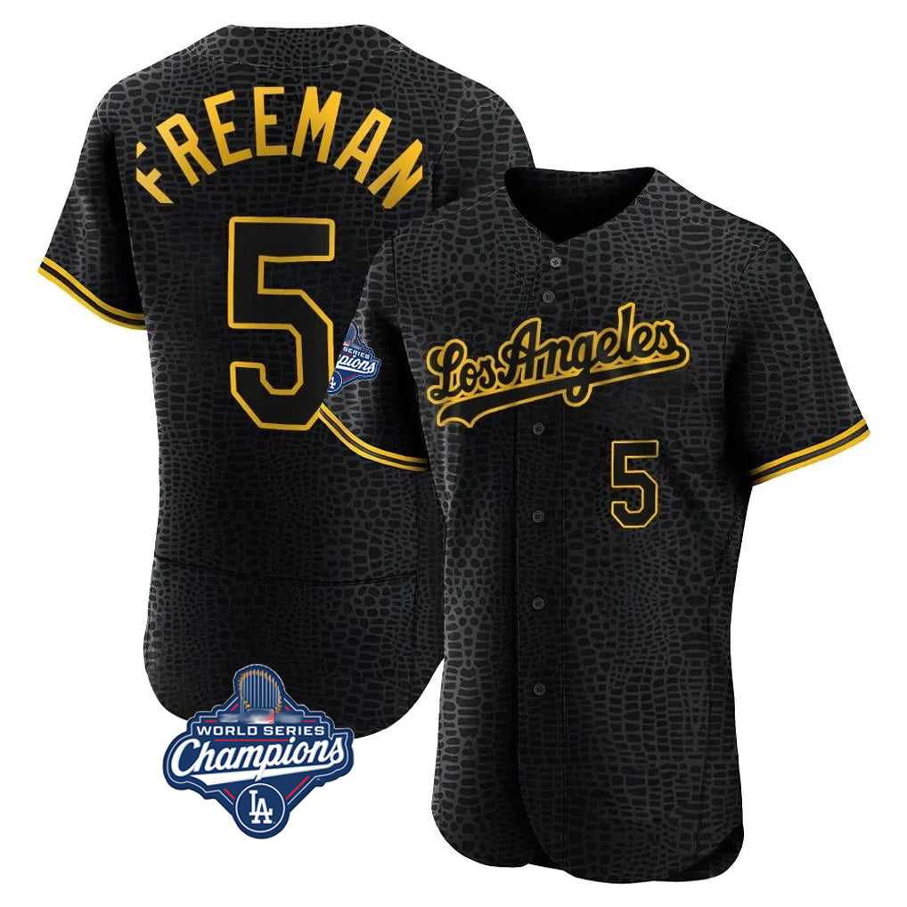 CAdoa LA.Dodgers #5 Freddie Freeman Player Black World Series Meet Snake Skin City Limited Elite Home Stitched Jerseys