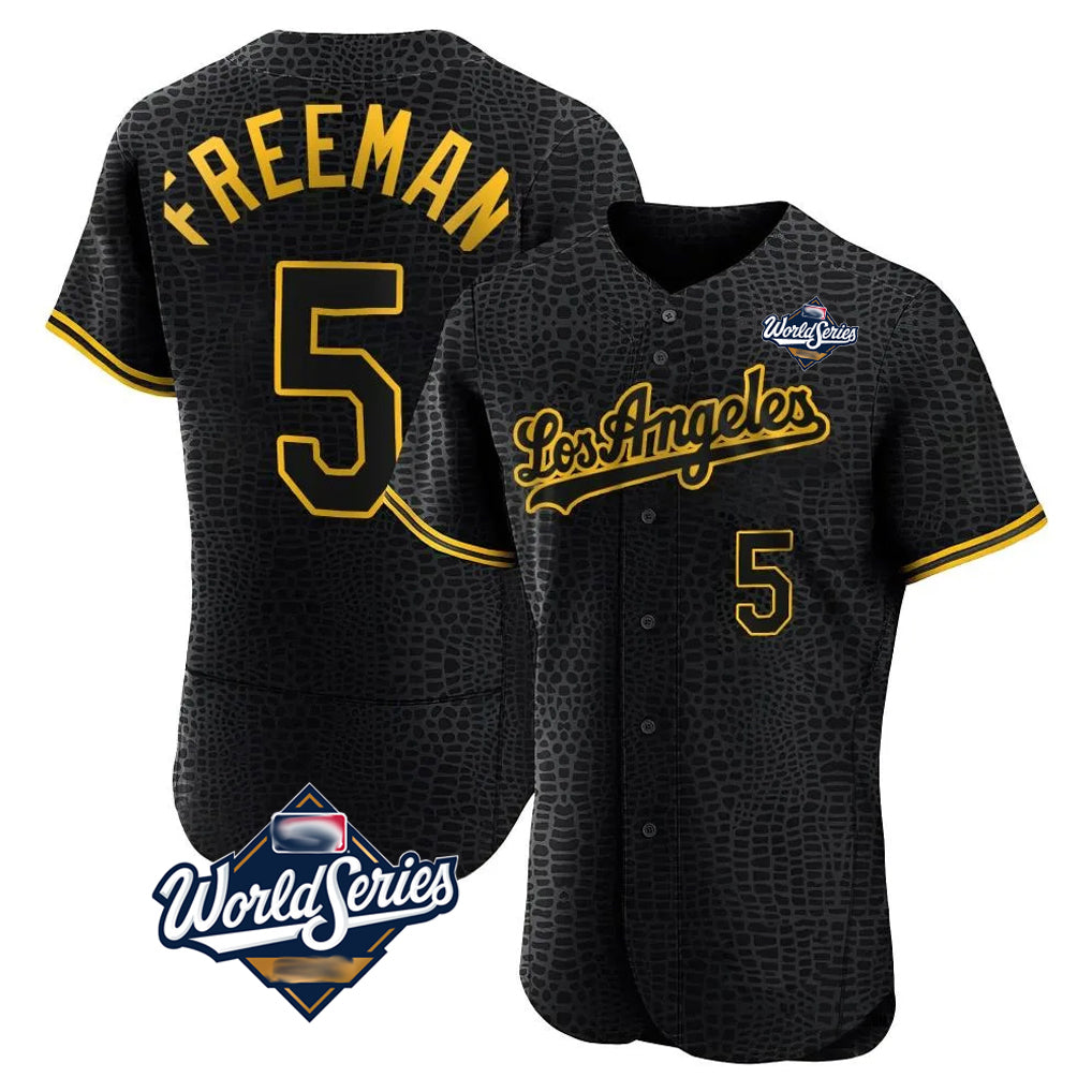 CAdoa LA.Dodgers #5 Freddie Freeman Player Black World Series Snake Skin City Limited Elite Home Stitched Jerseys