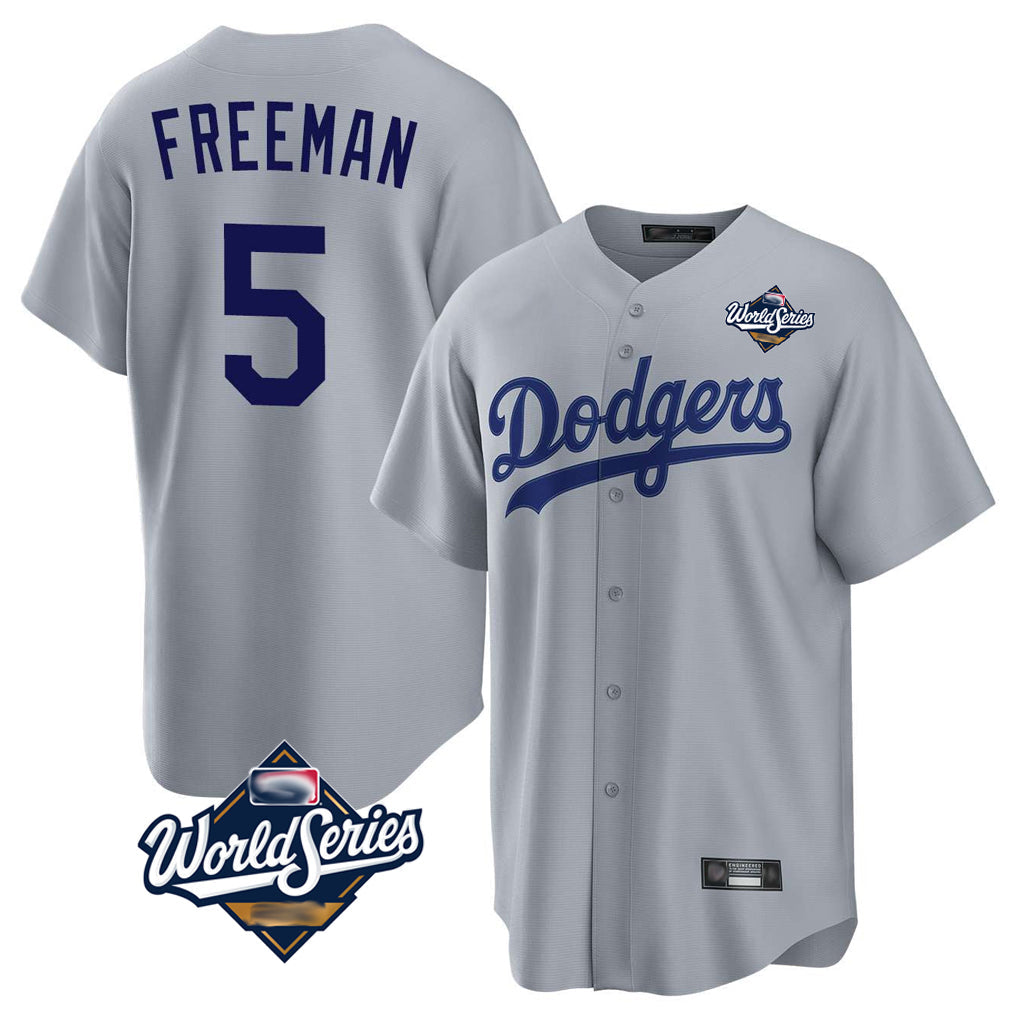 CAdoa LA.Dodgers #5 Freddie Freeman Player Gray World Series Game Stitched Jerseys