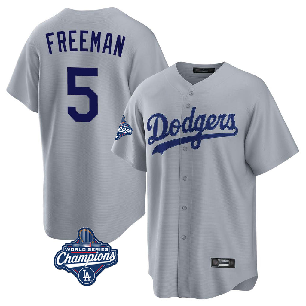 CAdoa LA.Dodgers #5 Freddie Freeman Player Gray World Series Meet Game Stitched Jerseys