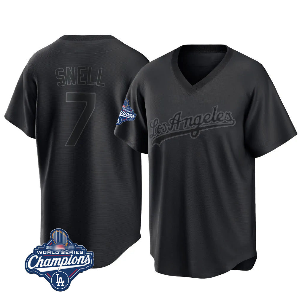 CAdoa LA.Dodgers #7 Blake Snell Player Black Pitch Fashion World Series Meet T-shirt Stitched Jerseys