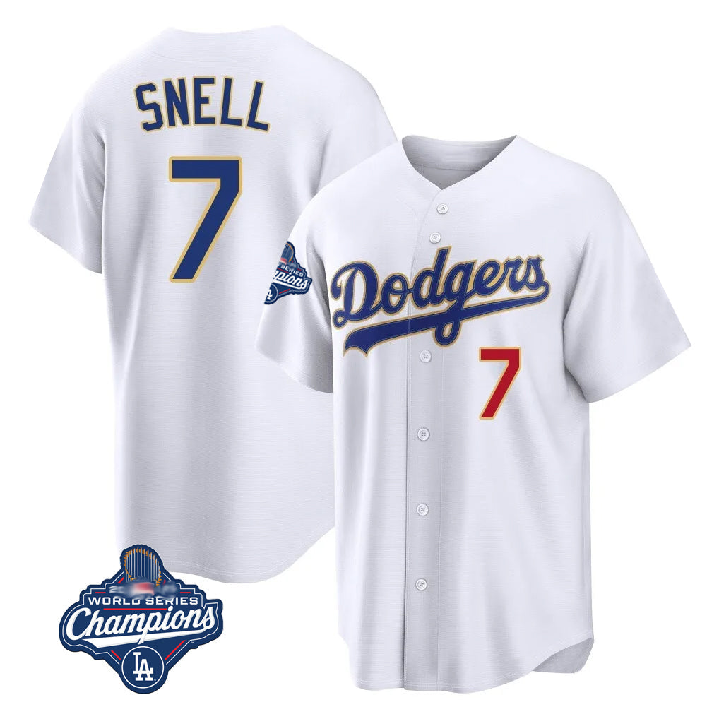 CAdoa LA.Dodgers #7 Blake Snell Player Gold White 2026 Collection Stadium Limited World Series Meet Stitched Jerseys