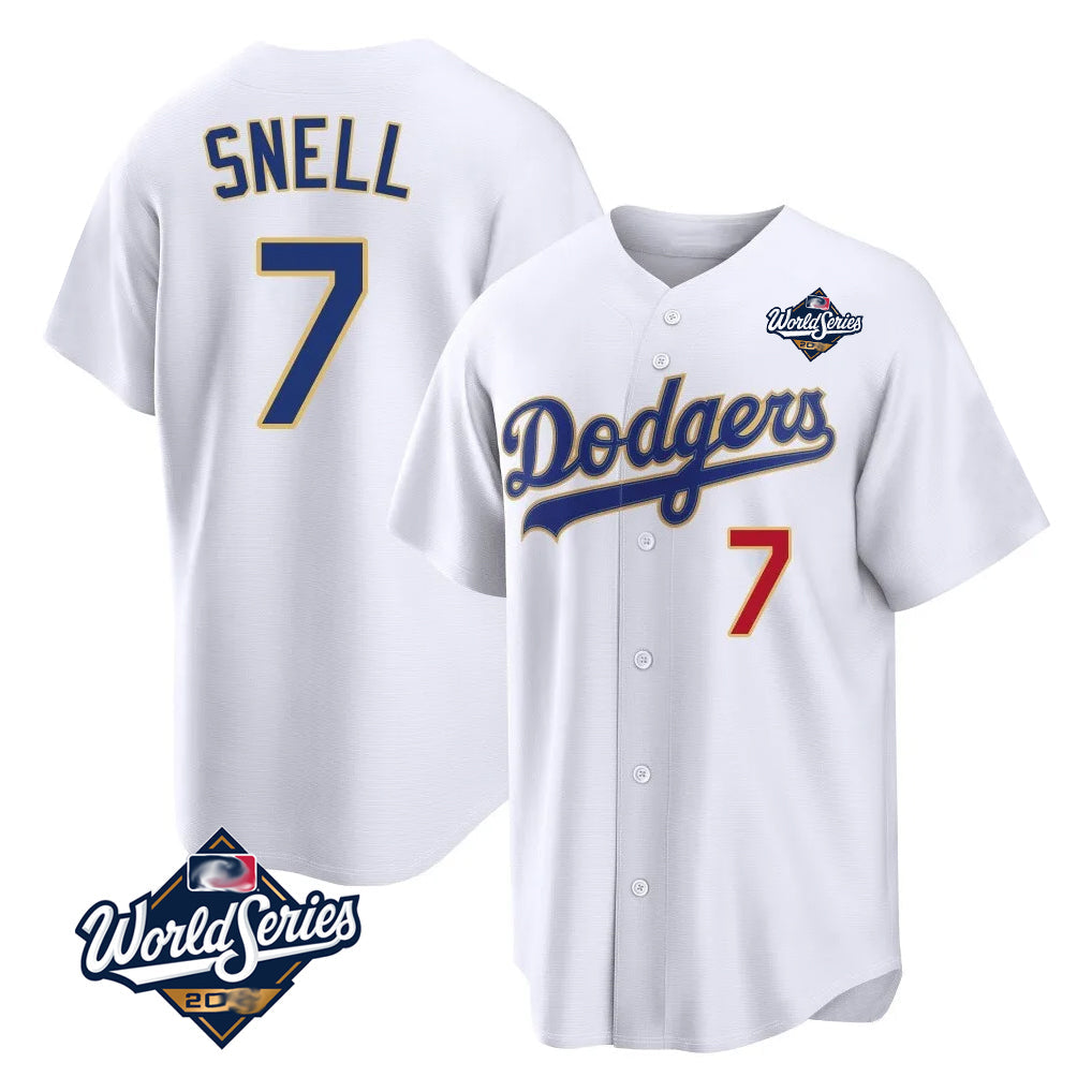 CAdoa LA.Dodgers #7 Blake Snell Player Gold White 2026 Collection Stadium Limited World Series Stitched Jerseys