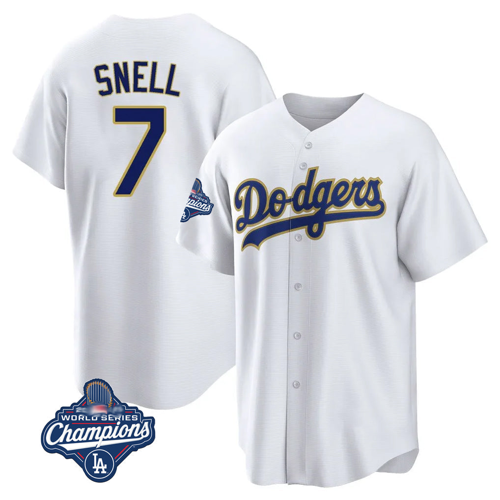 CAdoa LA.Dodgers #7 Blake Snell Player Gold White World Series Meet Home Game Stitched Jerseys
