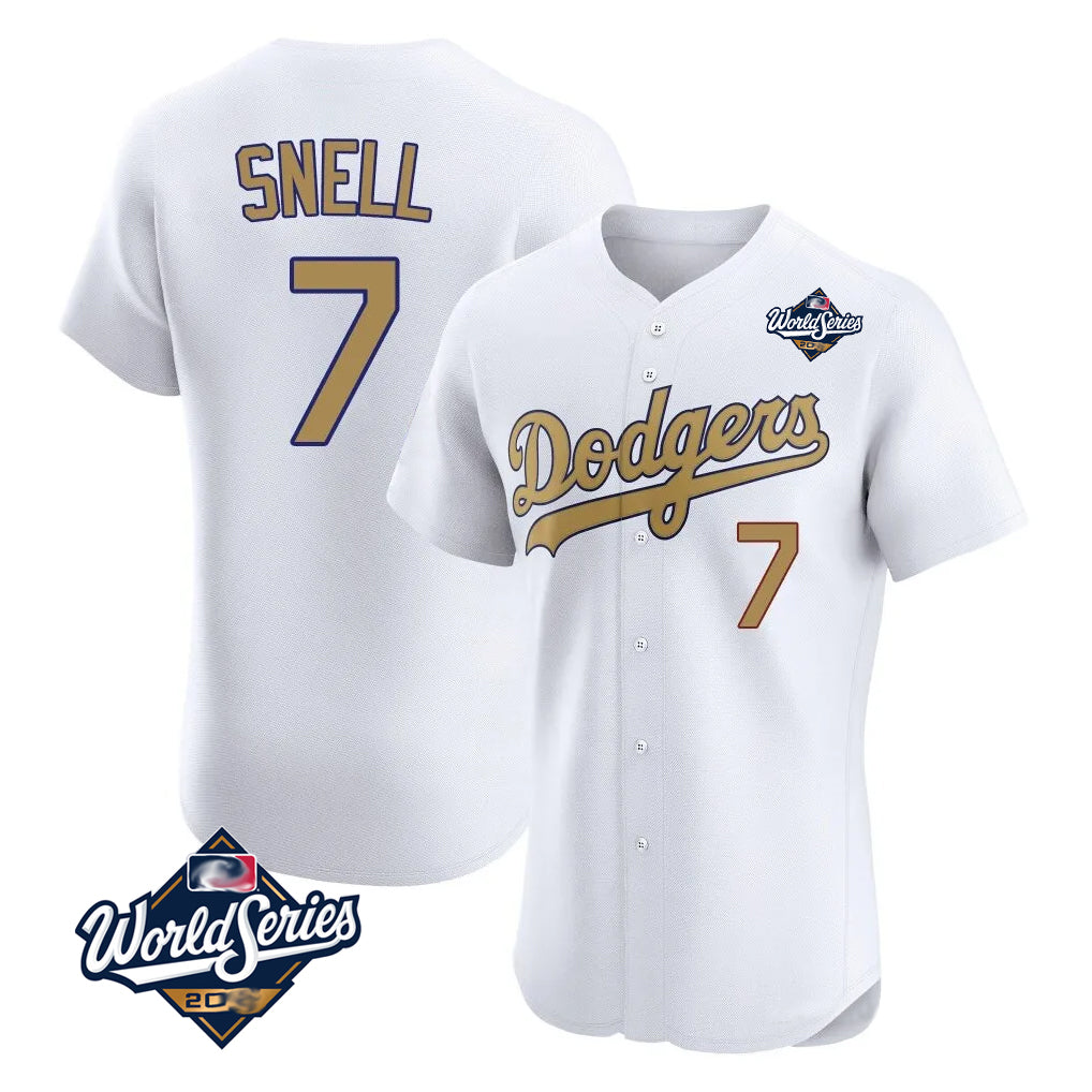 CAdoa LA.Dodgers #7 Blake Snell Player Gold World Series Limited Elite Home Stitched Jerseys