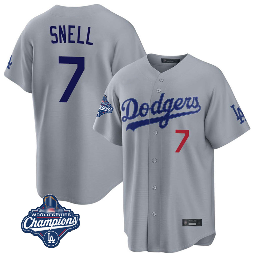 CAdoa LA.Dodgers #7 Blake Snell Player Gray Game World Series Meet Home Stitched Jerseys