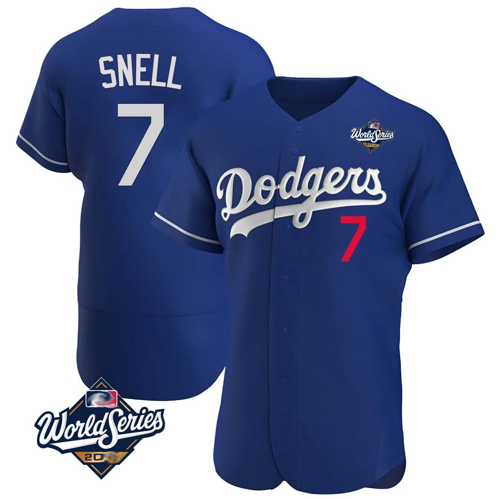 CAdoa LA.Dodgers #7 Blake Snell Player Royal Limited Elite World Series Home Stitched Jerseys