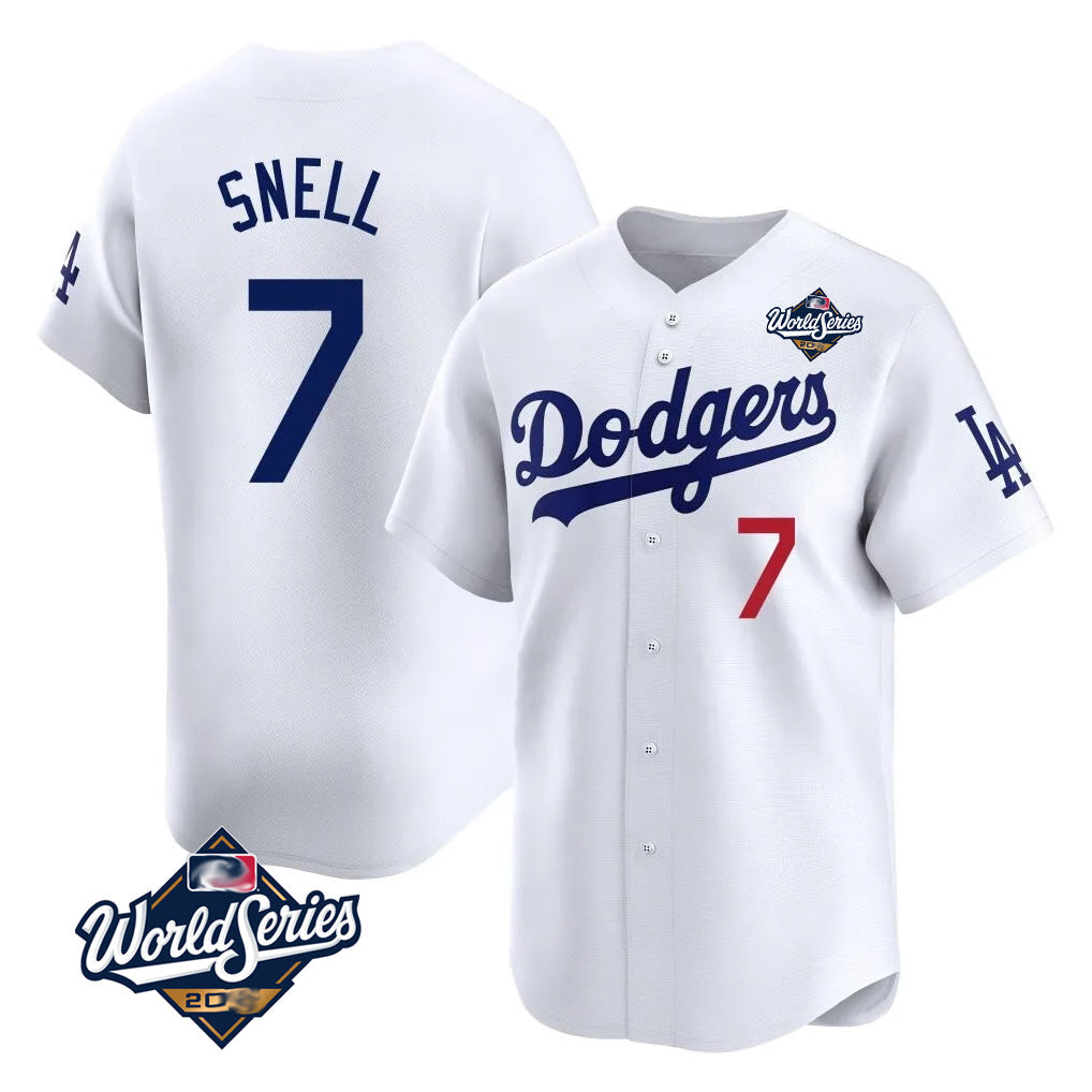 CAdoa LA.Dodgers #7 Blake Snell Player White Game Limited World Series Home Stitched Jerseys