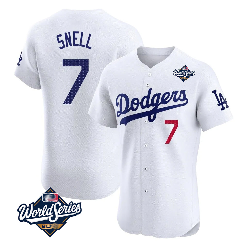 CAdoa LA.Dodgers #7 Blake Snell Player White Limited Elite World Series Home Stitched Jerseys