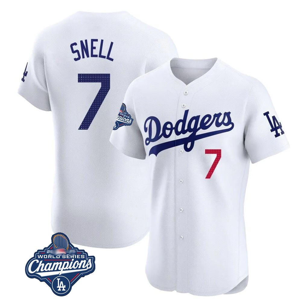 CAdoa LA.Dodgers #7 Blake Snell Player White Limited Elite World Series Meet Home Stitched Jerseys