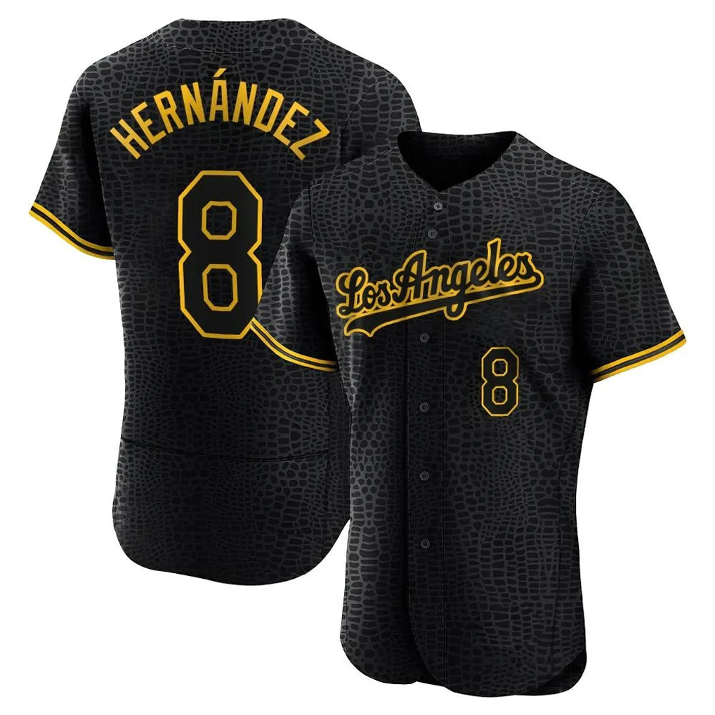 CAdoa LA.Dodgers #8 Enrique Hern?¡ì?¨¦ndez Player Black Snake Skin City Limited Elite Home Stitched Jerseys