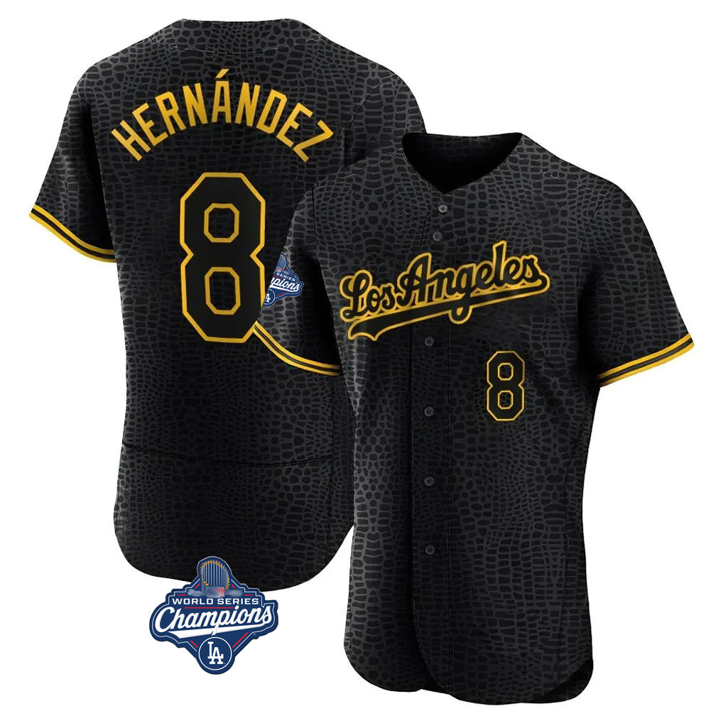 CAdoa LA.Dodgers #8 Enrique Hern?¡ì?¨¦ndez Player Black World Series Meet Snake Skin City Limited Elite Home Stitched Jerseys