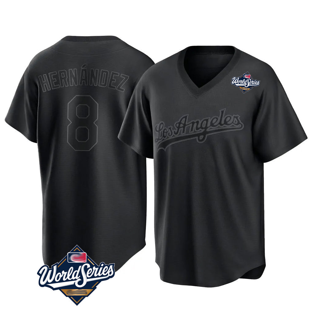 CAdoa LA.Dodgers #8 Enrique Hern?¡ì?¨¦ndez Player Black World Series Pitch Fashion T-shirt Stitched Jerseys