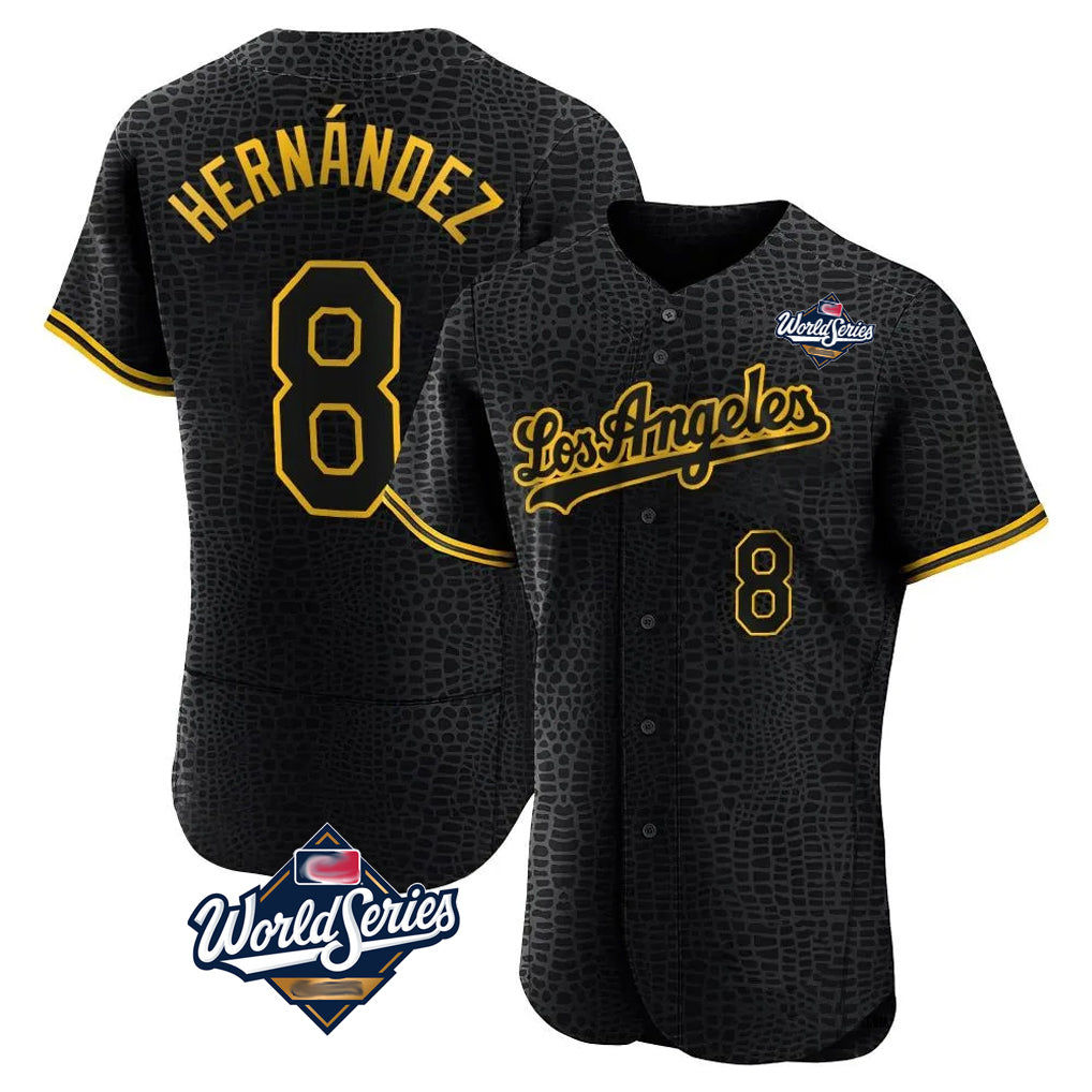 CAdoa LA.Dodgers #8 Enrique Hern?¡ì?¨¦ndez Player Black World Series Snake Skin City Limited Elite Home Stitched Jerseys