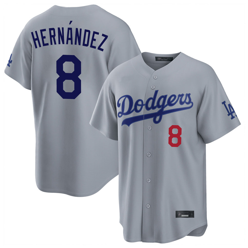 CAdoa LA.Dodgers #8 Enrique Hern?¡ì?¨¦ndez Player Gray Game Home Stitched Jerseys