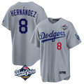 CAdoa LA.Dodgers #8 Enrique Hern?¡ì?¨¦ndez Player Gray World Series Game Home Stitched Jerseys