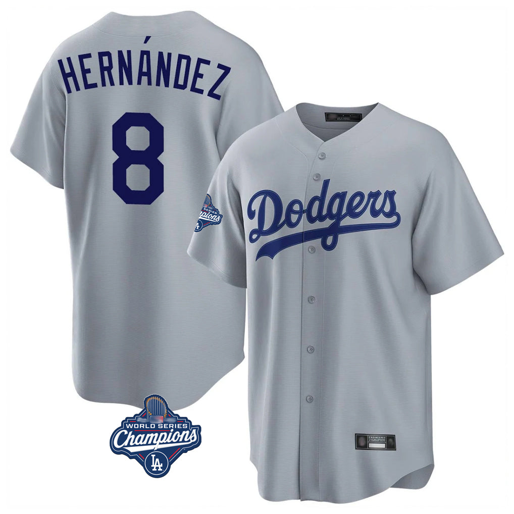 CAdoa LA.Dodgers #8 Enrique Hern?¡ì?¨¦ndez Player Gray World Series Meet Game Stitched Jerseys