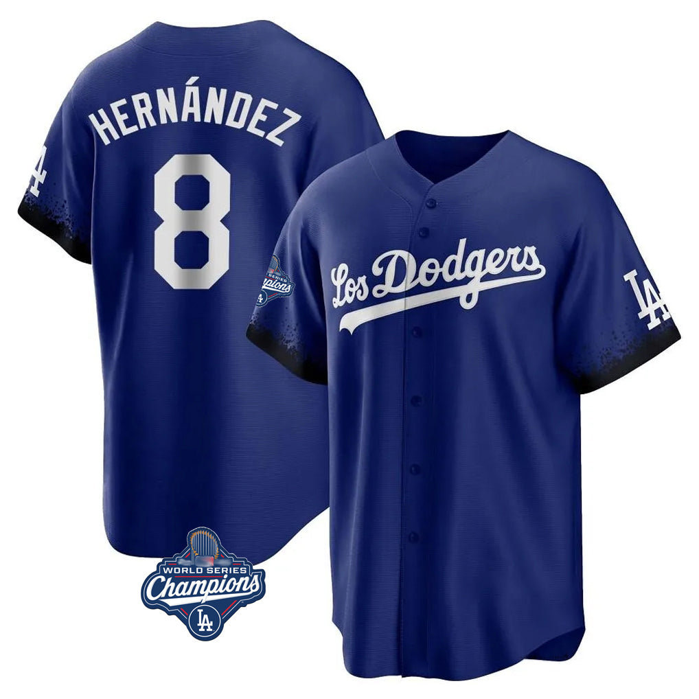 CAdoa LA.Dodgers #8 Enrique Hern?¡ì?¨¦ndez Player Royal World Series Meet City Connect Home Game Stitched Jerseys