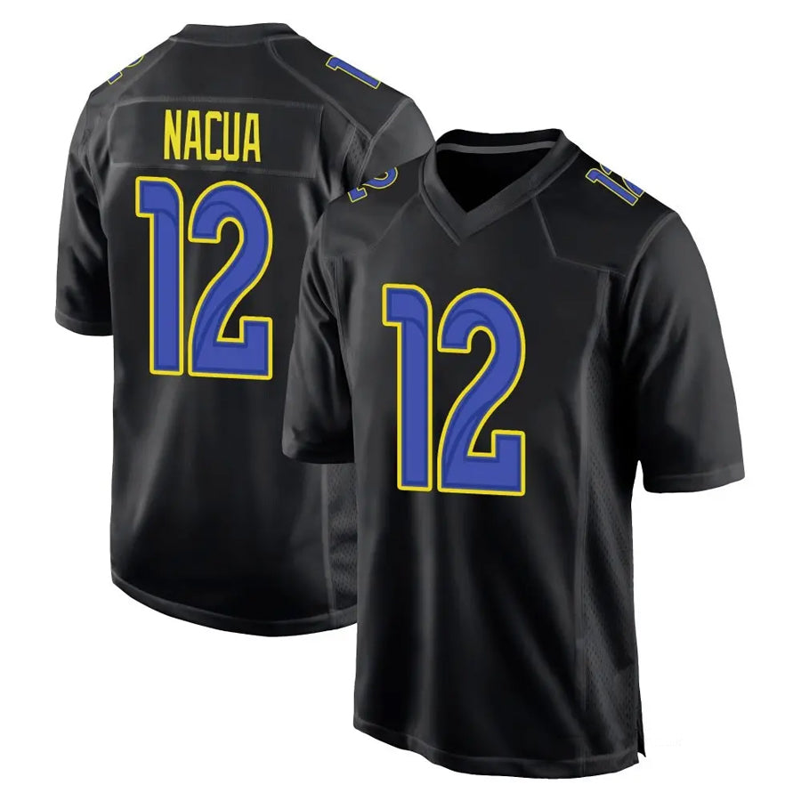 CAdoa LA.Rams #12 Puka Nacua Player Black Carbon Fashion Game Stitched Jerseys