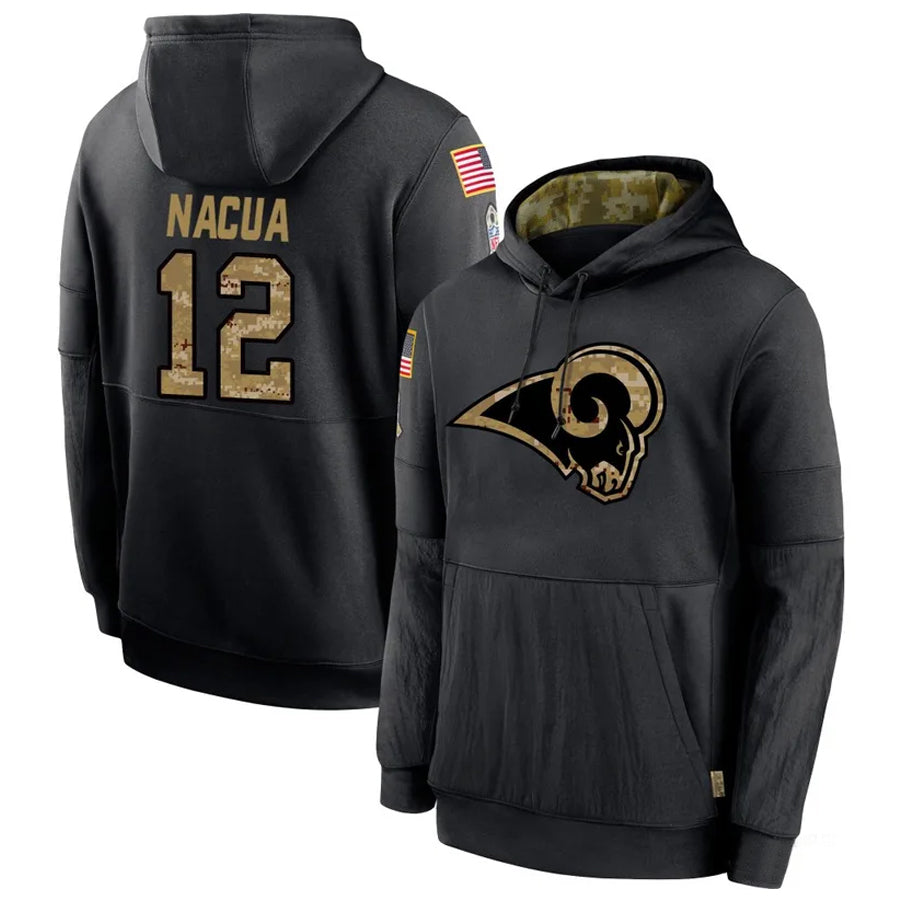 CAdoa LA.Rams #12 Puka Nacua Player Salute to Service Black Hoodies Stitched Jerseys