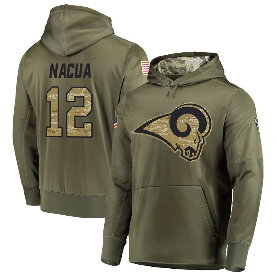 CAdoa LA.Rams #12 Puka Nacua Player Salute to Service Olive Hoodies Stitched Jerseys