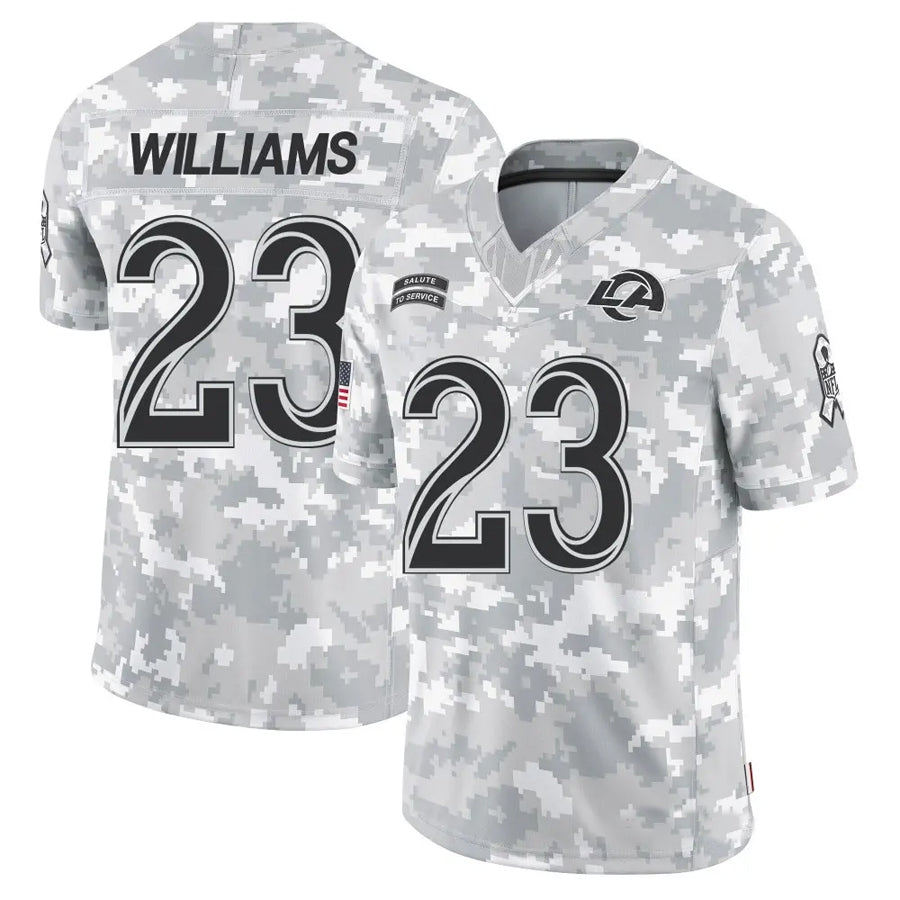 CAdoa LA.Rams #23 Kyren Williams Player Arctic Camo Salute to Service Limited Stitched Jerseys