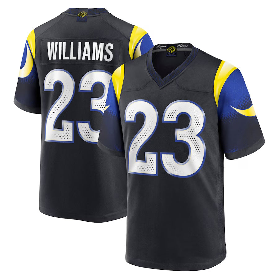 CAdoa LA.Rams #23 Kyren Williams Player Midnight Blue Rivalries Collection Game Stitched Jersey