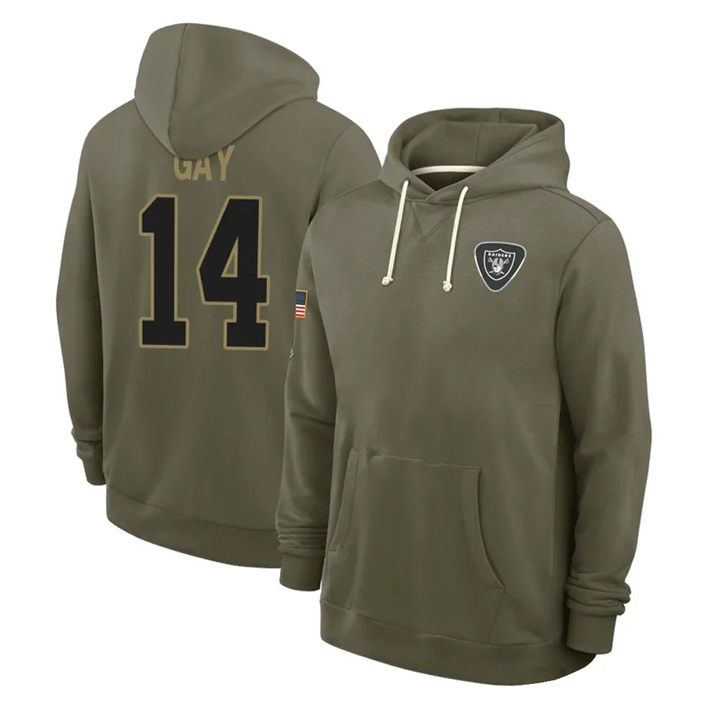 CAdoa LV.Raiders #14 Matt Gay Player Olive Salute to Service Pullover Hoodies Limited Stitched Jerseys