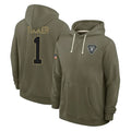 CAdoa LV.Raiders #1 Tre Tucker Player Olive Salute to Service Pullover Hoodies Limited Stitched Jerseys