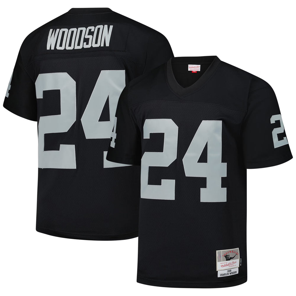 CAdoa LV.Raiders #24 Charles Woodson Player Mitchell & Ness Black Legacy Replica Stitched Jerseys