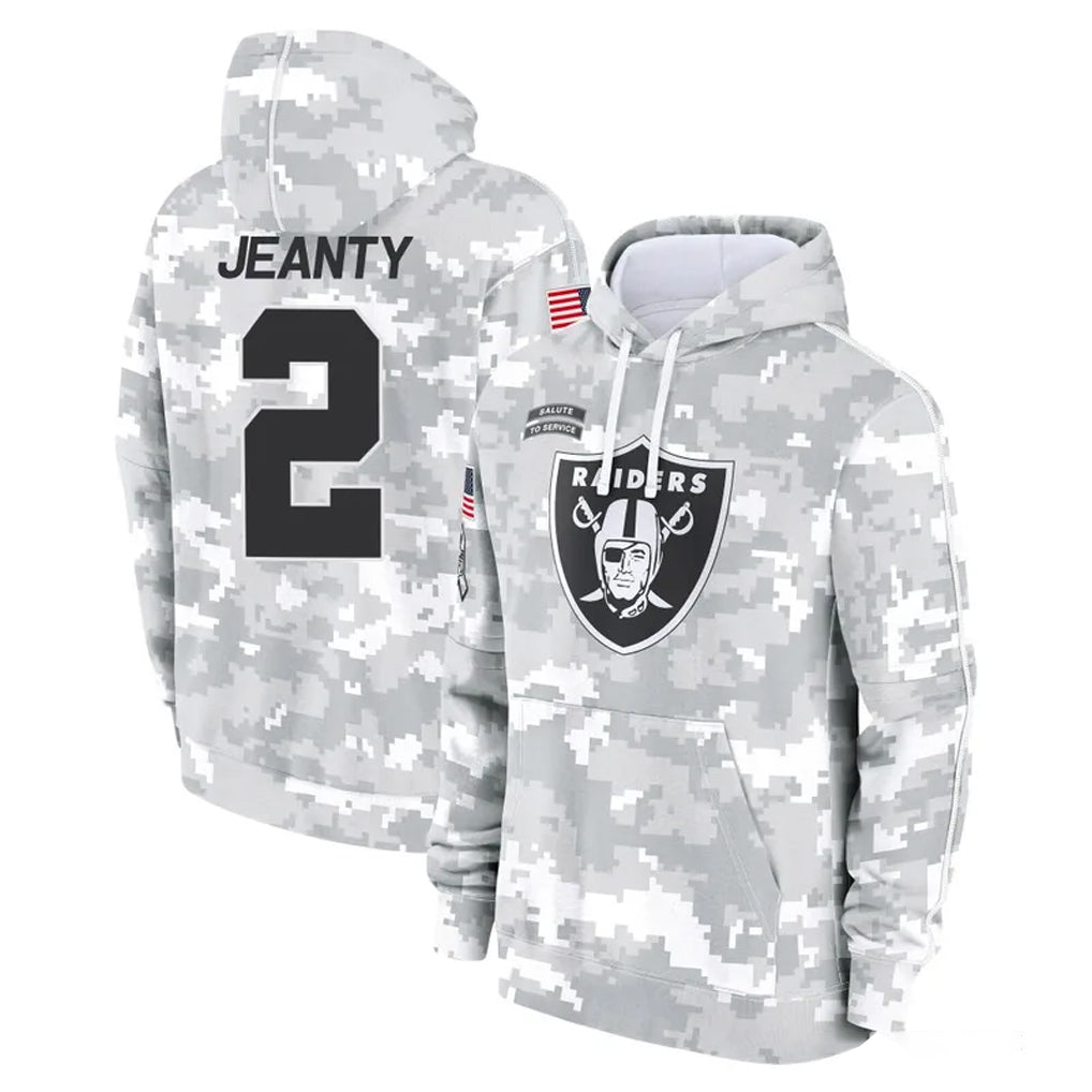 CAdoa LV.Raiders #2 Ashton Jeanty Player Arctic Camo Salute to Service Hoodies Limited Game Stitched Jerseys