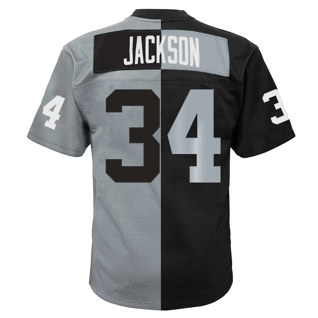 CAdoa LV.Raiders #34  Bo Jackson Mitchell & Ness BlackSilver Big & Tall Split Legacy Retired Player Replica Jersey