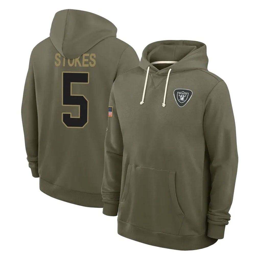 CAdoa LV.Raiders #5 Eric Stokes Player Olive Salute to Service Pullover Hoodies Limited Stitched Jerseys