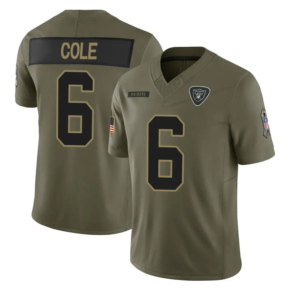 CAdoa LV.Raiders #6 A.J. Cole Player Olive 2025 Salute To Service Limited Game Stitched Jerseys