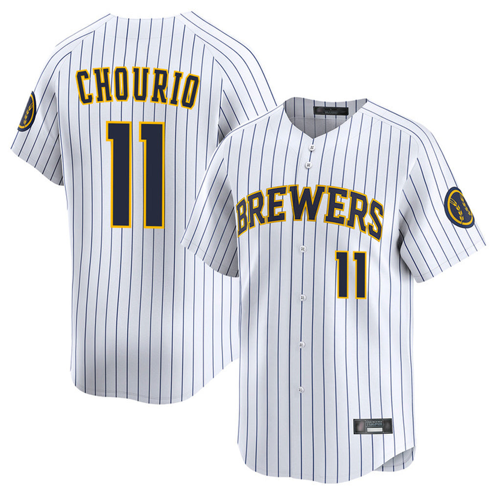 CAdoa M.Brewers #11 Jackson Chourio Player White Stripes Home Limited Game Stitched Jerseys