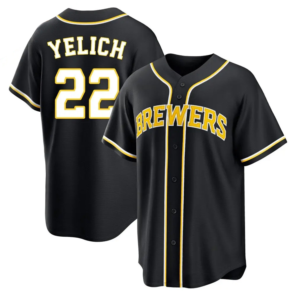 CAdoa M.Brewers #22 Christian Yelich Player Black Fashion Out Home Game Stitched Jerseys