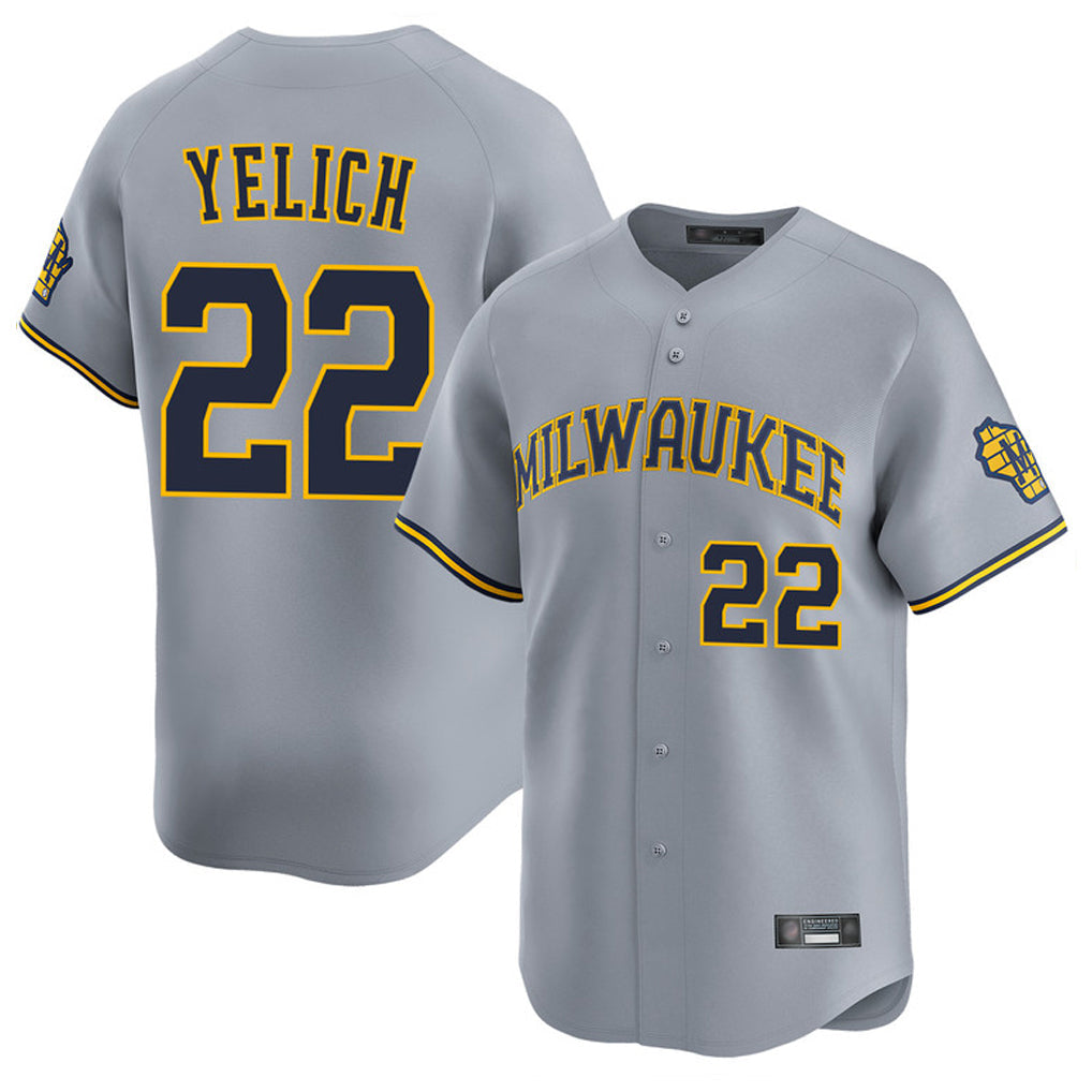 CAdoa M.Brewers #22 Christian Yelich Player Gray Home Limited Stitched Jerseys