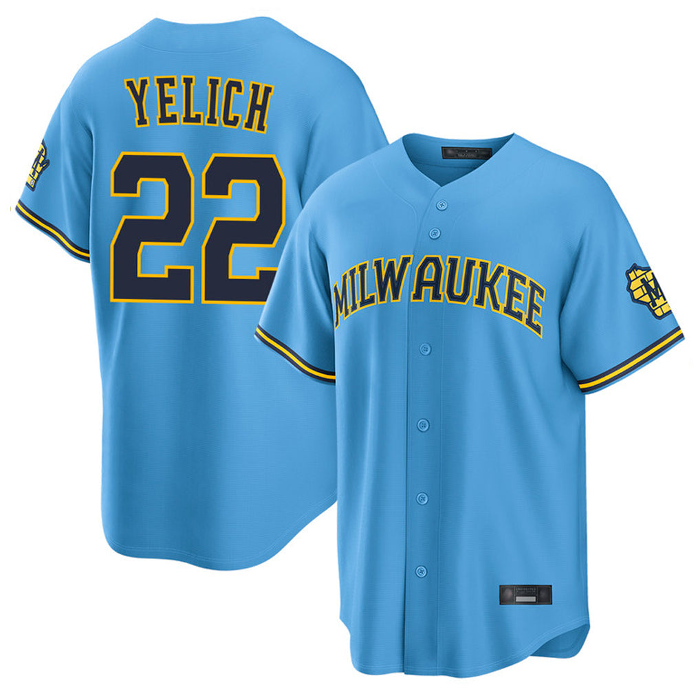 CAdoa M.Brewers #22 Christian Yelich Player Light Blue Road Stadium Game Stitched Jerseys