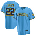 CAdoa M.Brewers #22 Christian Yelich Player Light Blue Road Stadium Game Stitched Jerseys