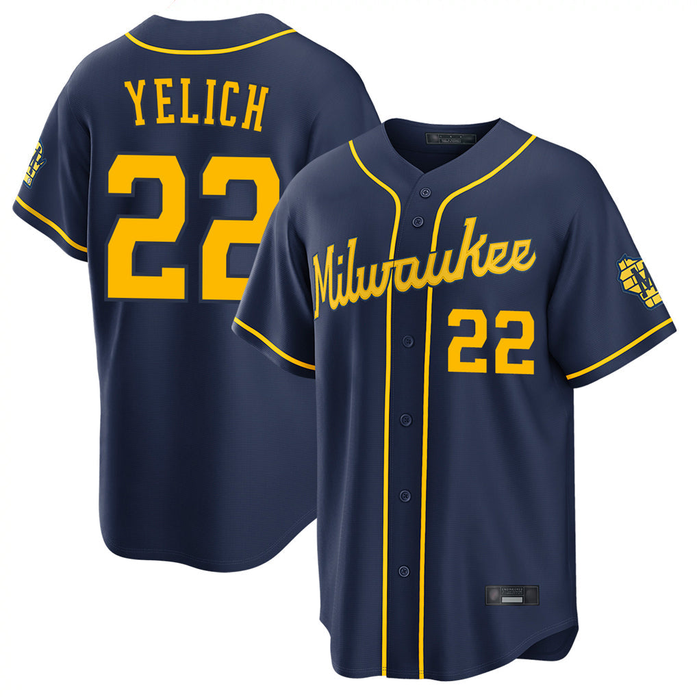 CAdoa M.Brewers #22 Christian Yelich Player Navy Home Stadium Game Stitched Jerseys