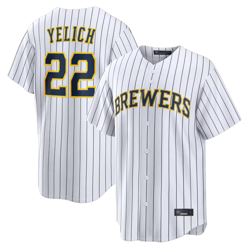 CAdoa M.Brewers #22 Christian Yelich Player White Stripes Home Limited Stitched Jerseys