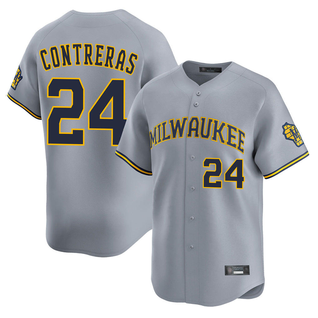 CAdoa M.Brewers #24 William Contreras Player Gray Home Limited Stitched Jerseys