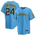 CAdoa M.Brewers #24 William Contreras Player Light Blue Road Stadium Game Stitched Jerseys