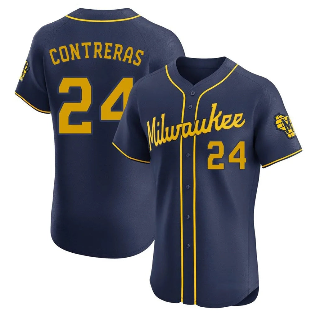CAdoa M.Brewers #24 William Contreras Player Navy Home Limited Elite Stitched Jerseys