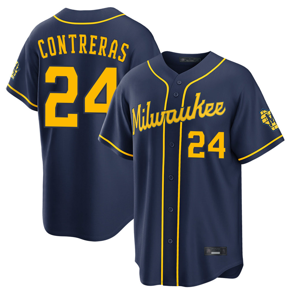 CAdoa M.Brewers #24 William Contreras Player Navy Home Stadium Game Stitched Jerseys