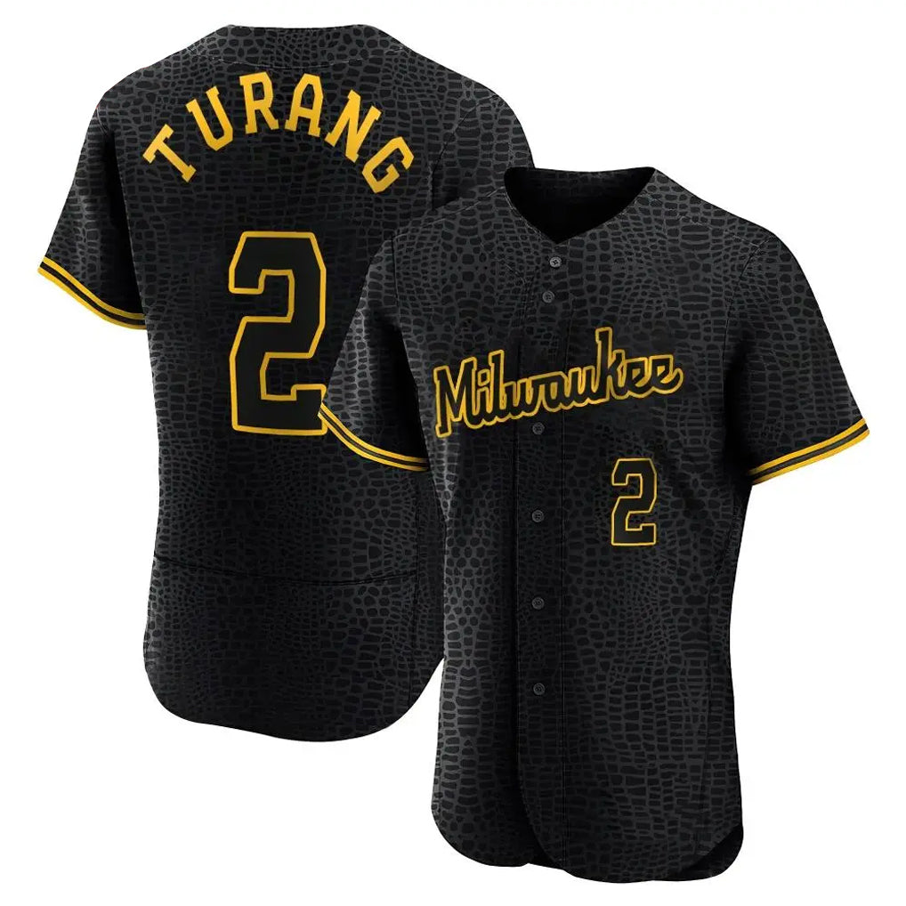 CAdoa M.Brewers #2 Brice Turang Player Black Snake Skin City Home Limited Elite Stitched Jerseys